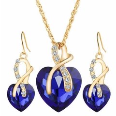 Gold Plated Jewelry Sets For Women Crystal Heart Necklace Earrings Jewellery Wedding Accessories - comprar online