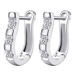 1Pair Sterling Silver Nice White Gemstones Women's Hoop Earrings - comprar online