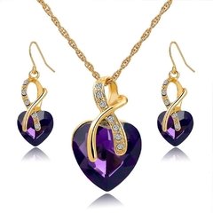 Gold Plated Jewelry Sets For Women Crystal Heart Necklace Earrings Jewellery Wedding Accessories na internet