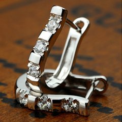 1Pair Sterling Silver Nice White Gemstones Women's Hoop Earrings - Nick Importados