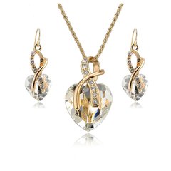 Gold Plated Jewelry Sets For Women Crystal Heart Necklace Earrings Jewellery Wedding Accessories - Nick Importados