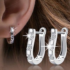 1Pair Sterling Silver Nice White Gemstones Women's Hoop Earrings