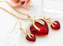 Imagem do Gold Plated Jewelry Sets For Women Crystal Heart Necklace Earrings Jewellery Wedding Accessories