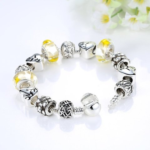 PULSEIRA PRATA FECHO COBRA MURANO AMARELO - comprar online