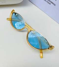 Óculos de sol Maximus vintage dourado lente azul clara gatinho - loja online