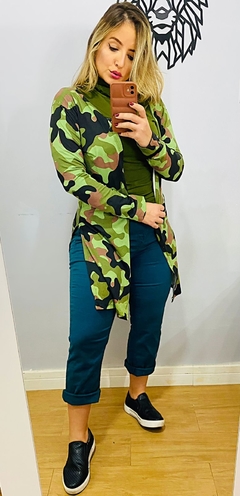 Cardigan casaco comprido camuflado malha