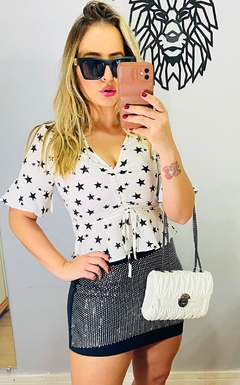 Blusa branca estrelinhas preta P