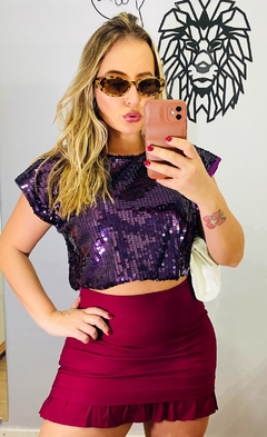 Cropped paetê roxo - comprar online