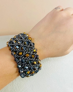 Pulseira larga grafite com dourado