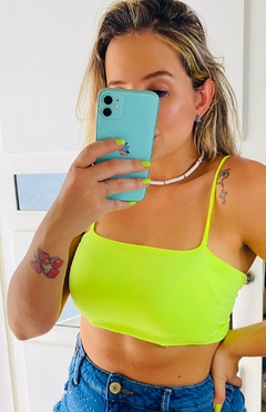 Top feminino amarelo alcinha neon com bojo