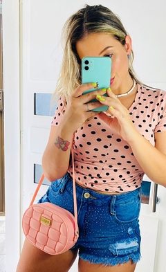 Cropped malha rosa bebê bolinhas - comprar online