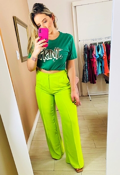 Calça feminina pantalona verde lima M - comprar online