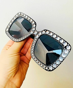 Óculos de sol Britany preto quadrado com strass