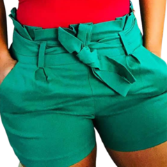 Short feminino bengaline com cinto cintura alta verde