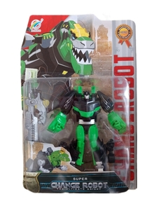 Muñeco Robot Dinosaurio Transformer Verde y Negro