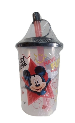 Vasito Mickey Mouse con Tapa y Sorbete Plástico Infantil 270 ml