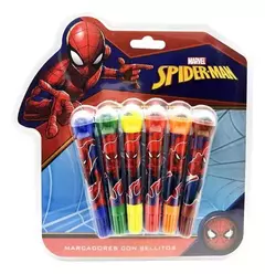 Marcadores Spiderman con Sellitos 6 Colores Blow Pen Escolar Cresko