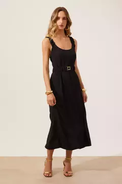 Vestido midi preto viscose Hit