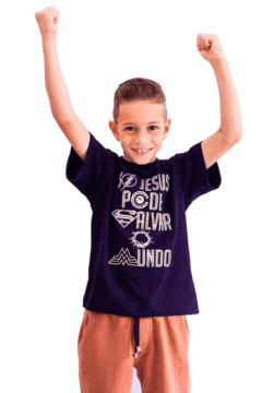 Camiseta Infantil Só Jesus Pode Salvar - Preto