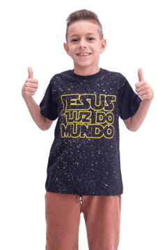 Camiseta Infantil Jesus Luz do Mundo - Preto