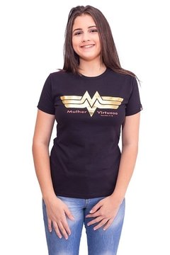 Camiseta Baby Look Mulher Virtuosa - Preto