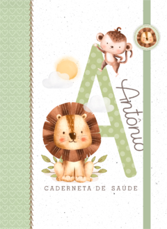 Caderneta de Saúde e Vacinação Personalizada com Capa Dura - Monograma Safari Boy