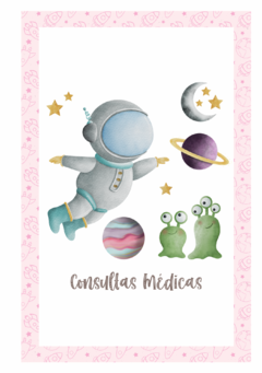Imagem do Caderneta de Saúde e Vacinação Personalizada com Capa Dura - Monograma Astronauta Girl
