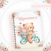 Caderneta de Saúde e Vacinação Personalizada com Capa Dura - Ursinha Bicicleta Floral