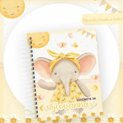 Caderneta de Saúde e Vacinação Personalizada com Capa Dura - Elefantinha Amarela Jardim
