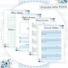 Caderneta de Saúde e Vacinação Personalizada com Capa Dura - Ursinha Azul Floral - comprar online