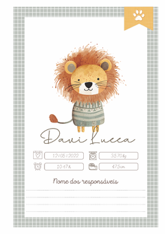 Caderneta de Saúde e Vacinação Personalizada com Capa Dura - Leãozinho Cute - comprar online