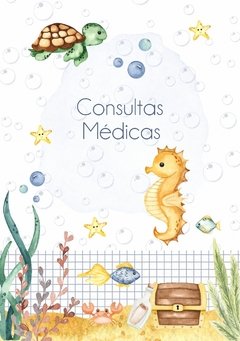 Caderneta de Saúde e Vacinação Personalizada com Capa Dura - Fundo do Mar Menino - Mundinho do Papel