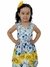 Vestido infantil 4 anos curto, estampa exclusiva, Miss Cake, Estampado Girassol Barras, Azul, Gola Princess. Cod.510258
