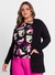 Cardigan plus size feminino preto bolso G1/G2/G3/G4