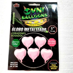 GLOBO METALIZADO CORAZON ROSA 5" X5 OVNI