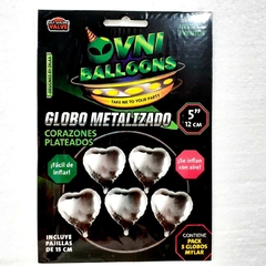 GLOBO METALIZADO CORAZON PLATA 5" X5 OVNI