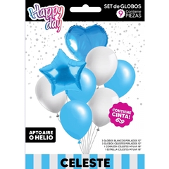 SET GLOBOS 9 PIEZAS CELESTE