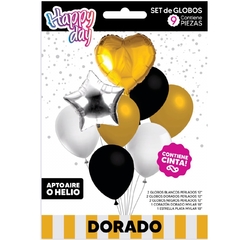 SET GLOBOS 9 PIEZAS DORADO