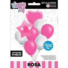 SET GLOBOS 9 PIEZAS ROSA