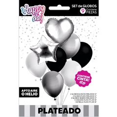 SET GLOBOS 9 PIEZAS PLATA