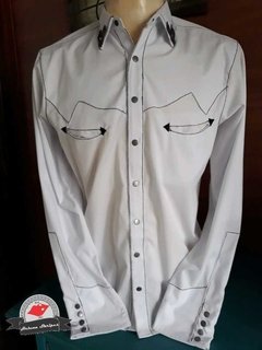 Camisa Western Masculina - Branca com Pespontos Pretos - Poison Rebel - Retro & Kustom Clothing