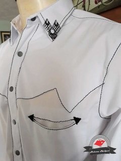 Camisa Western Masculina - Branca com Pespontos Pretos - loja online