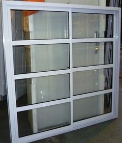 Ventana Balcon de 150x200, aluminio blanco, vidrio repartido horizontal, con vidrio.