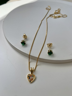 Conjunto infantil de colar e brinco mini coração folheado em ouro 18k- CONJ242ID - comprar online