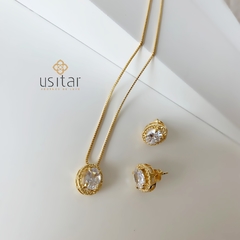 CONJUNTO CRISTAL OVAL FOLHEADO EM OURO 18K - CONJ0100D