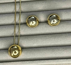 Conjunto de colar e brincos Concha folheado em ouro 18k-CONJ245D