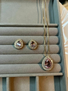 Conjunto colar e brincos Gota grande zirconias cravejadas folheado em ouro 18k - CONJ0586LD - comprar online