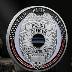 Moeda Police Officer Policial Linha Azul Blue Line Distintivo - Prata - MILITARIA SBL 