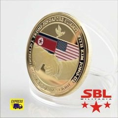 Moeda encontro pela paz EUA e Coréia do Norte Comemorativa Dourada - MILITARIA SBL 