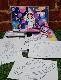 Kit com 8 maletas de colorir lembrancinha menina astronauta com 31 itens completo na internet